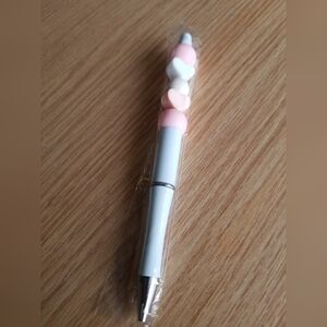 Pink and White Beadable Heart Pen